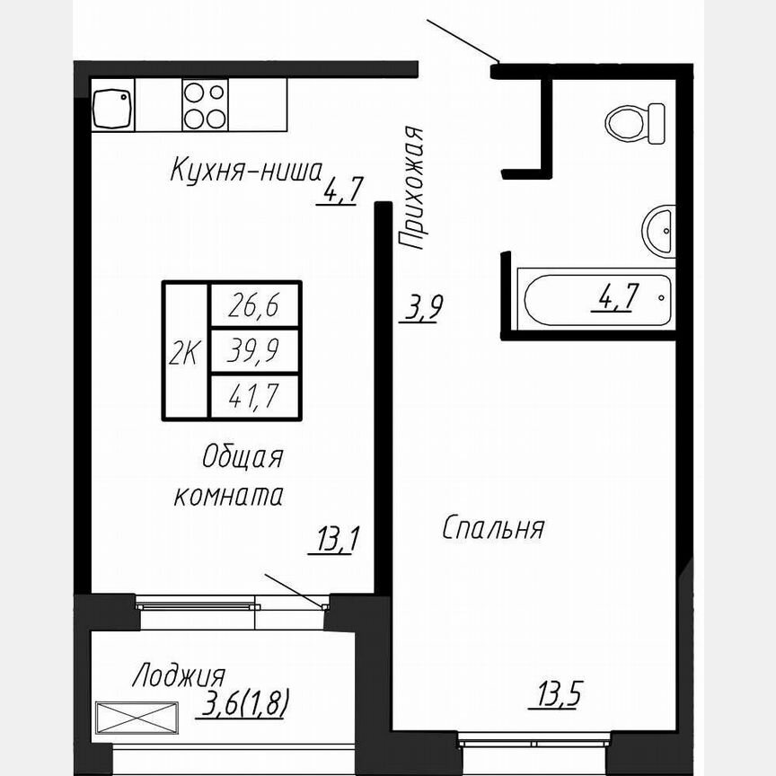 1-к. квартира, 41,7 м², 17/17 эт.