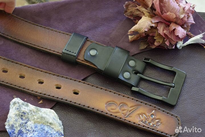 Модный ремень из кожи буйвола. Эксклюзив. Handmade