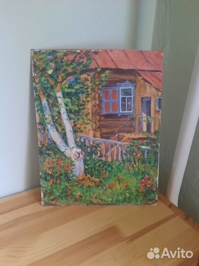 Картина картон масло пейзаж 1965 год