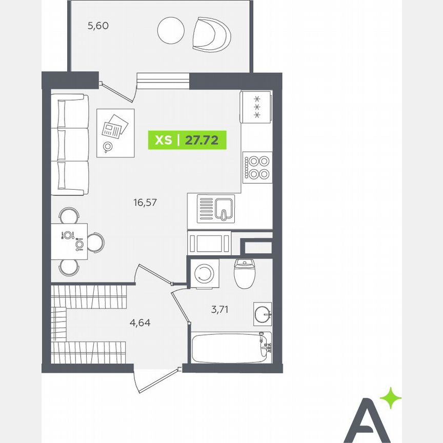 Квартира-студия, 27,7 м², 12/12 эт.