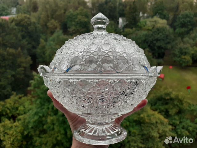 Хрустальная ваза конфетница с крышкой СССР винтаж