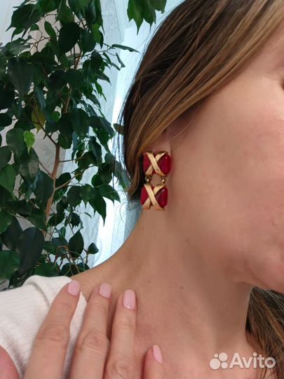 Серьги Chanel Vintage Ruby Люкс качество