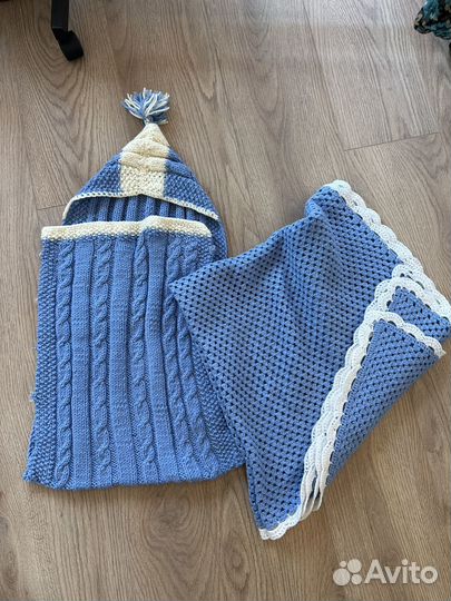 Вязаный конверт и одеяло для новорожденных
