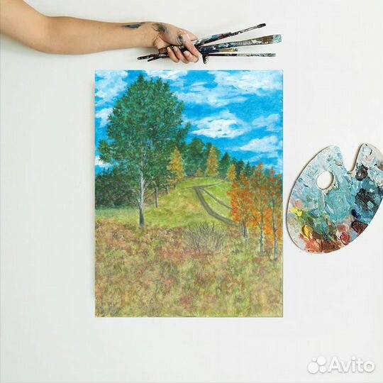 Авторская картина А4 Осень в лесу акварель