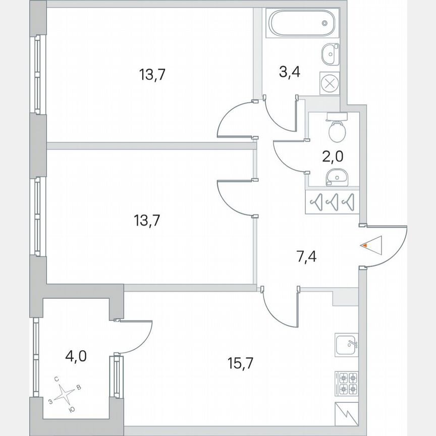 2-к. квартира, 58,1 м², 1/5 эт.
