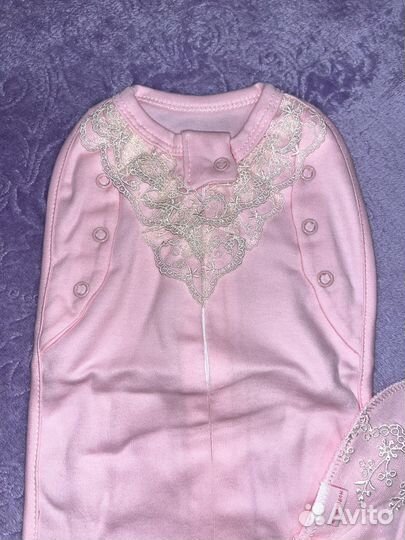 Кокон для новорожденных с шапочкой нарядный