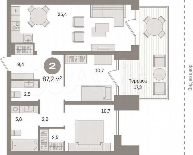 2-к. квартира, 87,5 м², 1/5 эт.