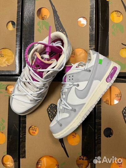 Женские кеды Nike Dunk off white lot 03 Белые