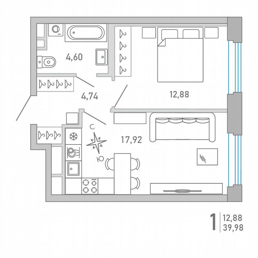 1-к. квартира, 40 м², 7/10 эт.