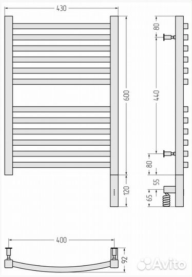 Сунержа Аркус 3.0 600х400 мэм правый Матовый чёрны