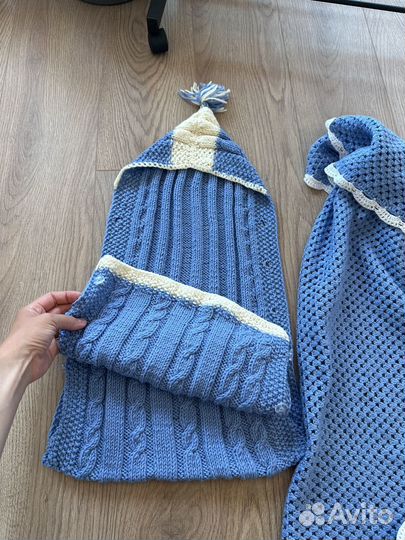 Вязаный конверт и одеяло для новорожденных