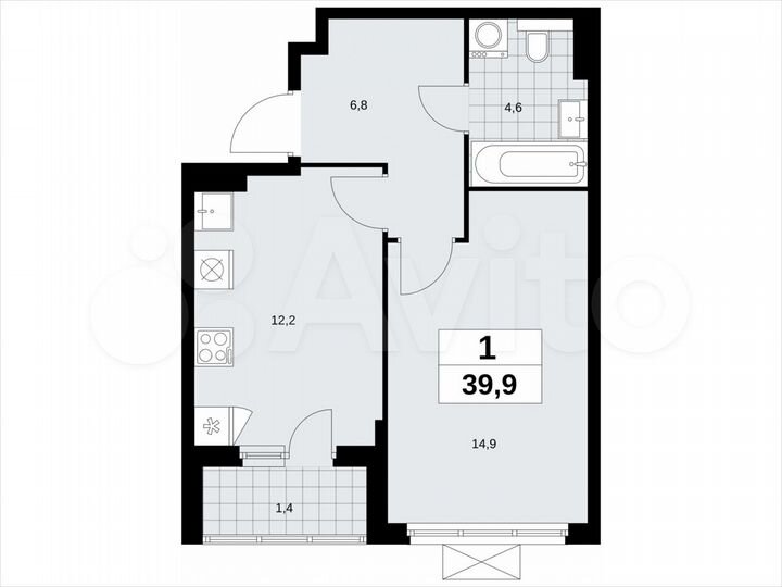 1-к. квартира, 39,9 м², 16/19 эт.