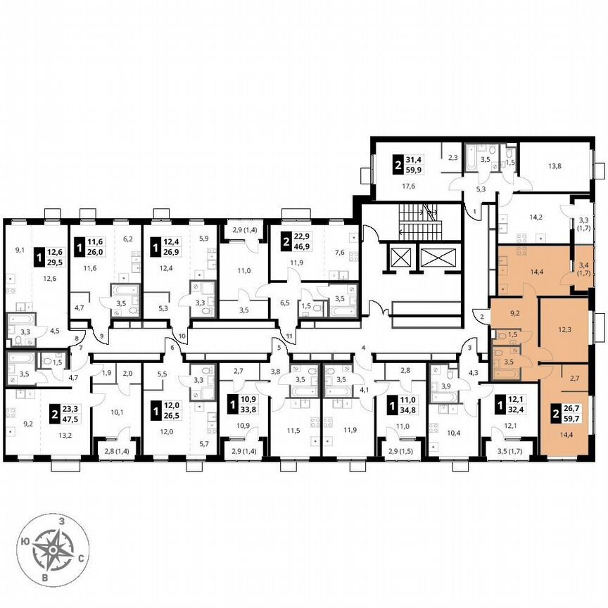 2-к. квартира, 59,7 м², 7/18 эт.