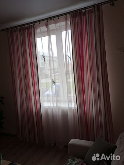 Шторы 2 шт и тюль розового цвета