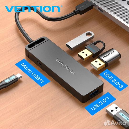 4-port USB 3.0+power Hub Vention (новый)