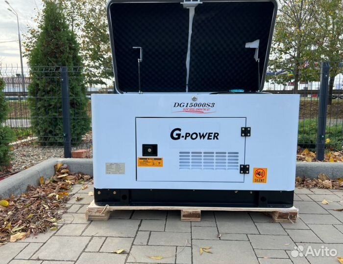 Дизельный генератор 13 кВт g-power трехфазный водя