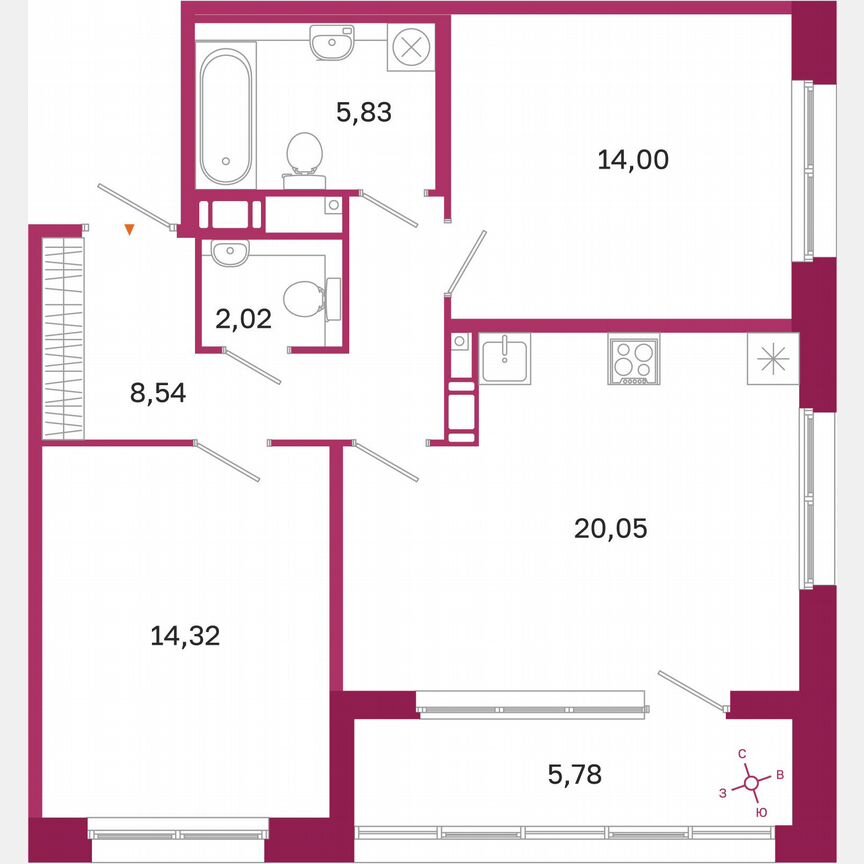2-к. квартира, 67,7 м², 9/10 эт.