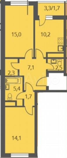 2-к. квартира, 60 м², 13/25 эт.