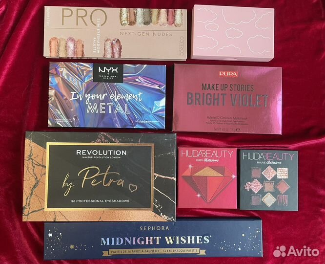 Палетки теней для век Huda Beauty, NYX, Revolution