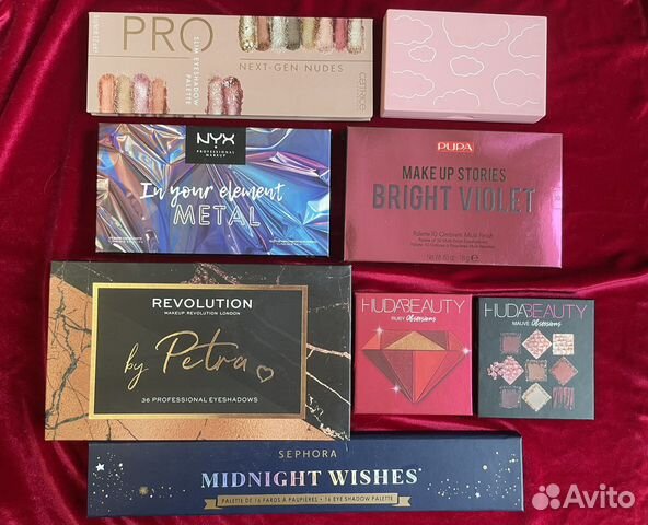 Палетки теней для век Huda Beauty, NYX, Revolution