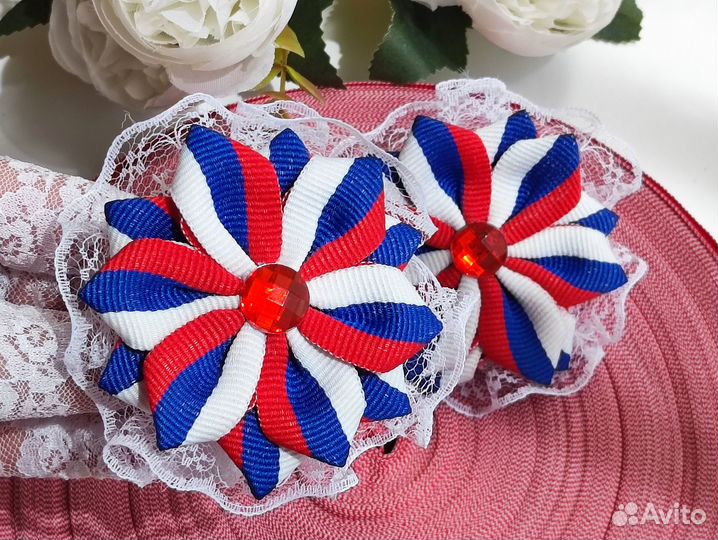 Набор бантики, брошь в цветах Флага России