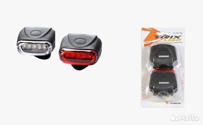 Фонари trix передний/задний, 12 COB диоды, 2 режима, крепеж на руль/подседельный штырь, батарейки в