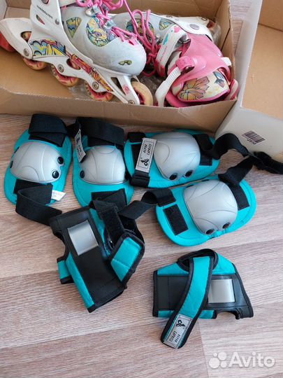 Коньки роликовые +защита