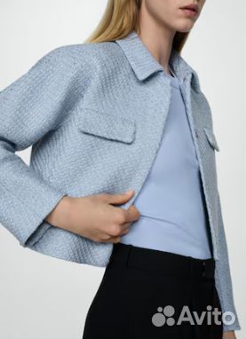 Укороченная куртка из твида с карманами Mango