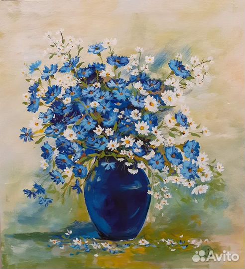 Картина маслом на холсте «Васильки»