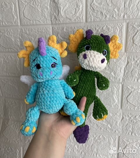 Вязанные игрушки дракон динозавр
