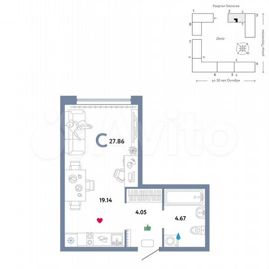 Квартира-студия, 27,9 м², 6/25 эт.
