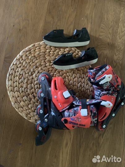 Ролики и коньки, 2в1, детские раздвижные, 27-30