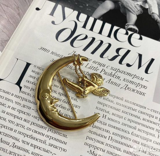 Винтажная брошь леопрад месяц сердце ангел винтаж