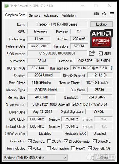 RX 480 4gb Asus Dual