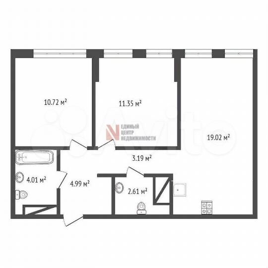 2-к. квартира, 56 м², 12/14 эт.