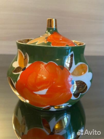 Чайный сервиз Роза на зеленом Дулево СССР