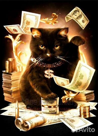 Картина по номерам 40x50 Черный кот с валютой
