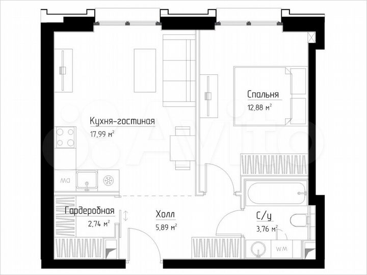 1-к. квартира, 43,2 м², 2/28 эт.
