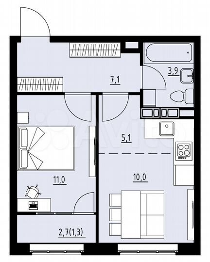 2-к. квартира, 38,4 м², 4/4 эт.