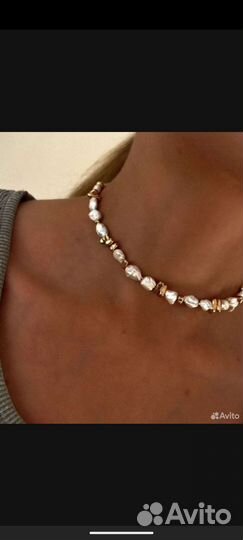 Чокер из натурального жемчуга и гематита