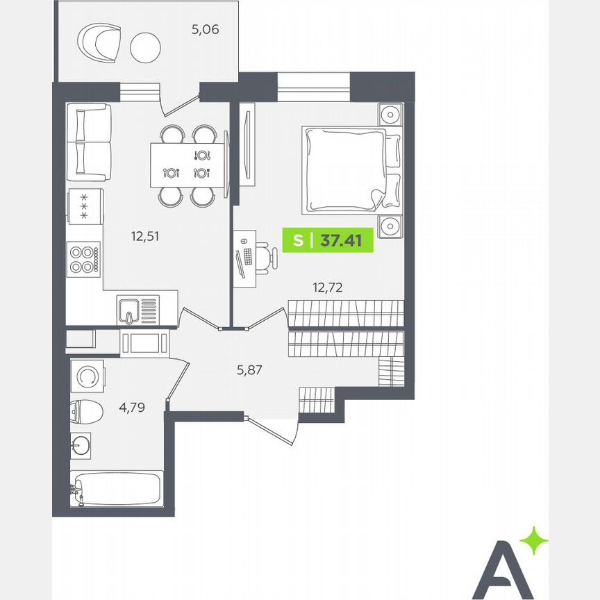 1-к. квартира, 37,4 м², 12/12 эт.