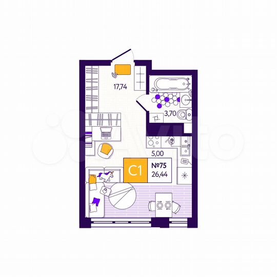 1-к. квартира, 26,4 м², 6/12 эт.