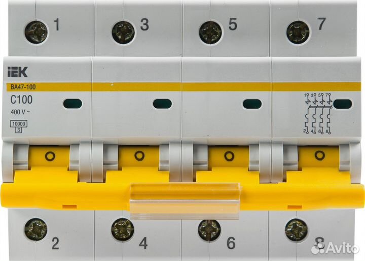 Автоматический выключатель ва47-100 4P N C100 А 10