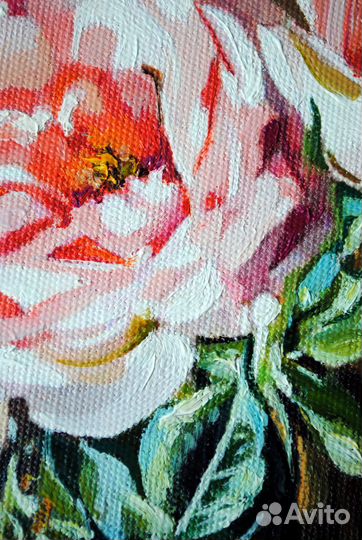 Картина маслом с розами Картина с цветами 40х30 см
