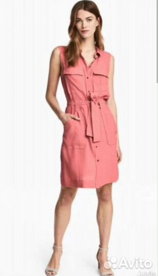 Платье hm 50-52 с карманами розовое сафари