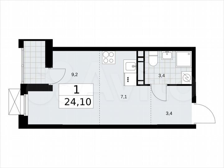 Квартира-студия, 24,1 м², 9/17 эт.