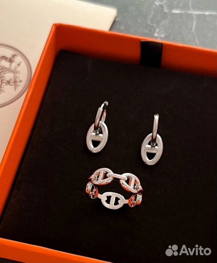 Кольцо и серьги Hermes в коробке