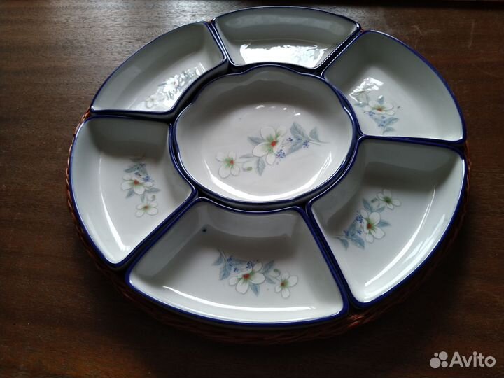 Менажница керамическая 7 предметов с корзиной