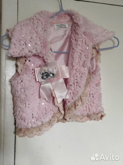 Розовый меховой жилет для девочки 6-8