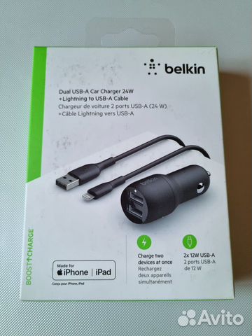 Автомобильная зарядка Belkin 2USB 12W Lightning